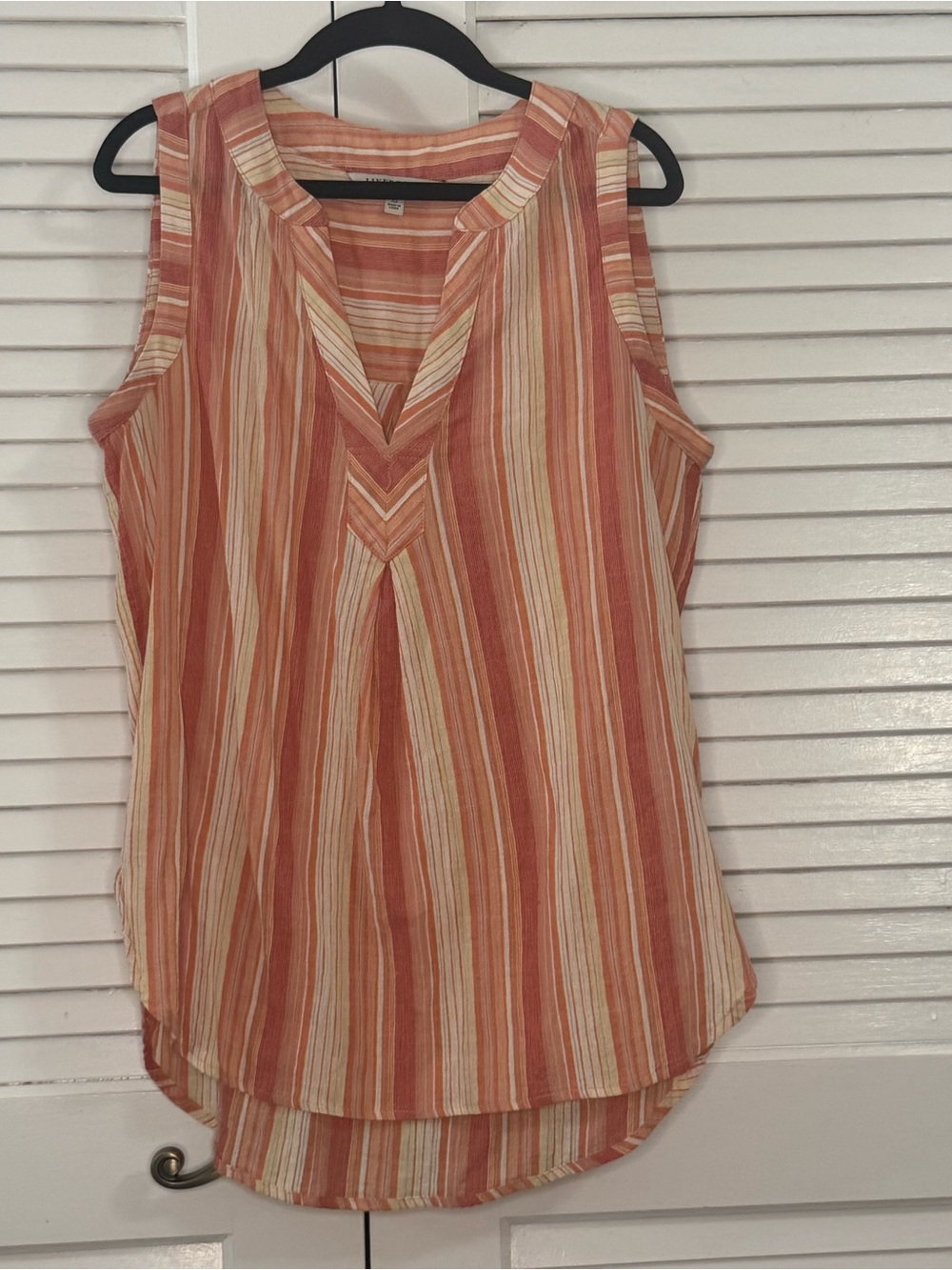 Liverpool Striped V-Neck Sleeveless Top in Coral and Cream